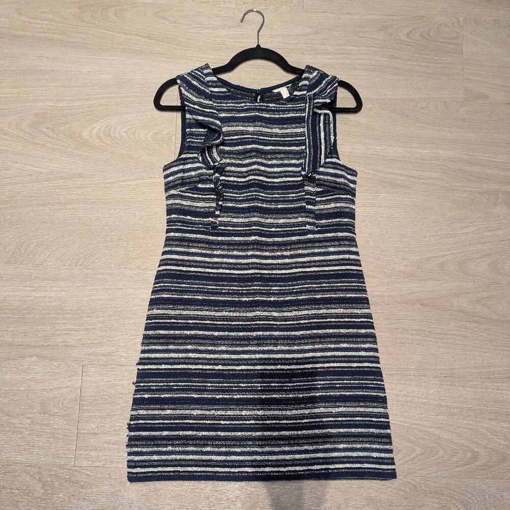 Unique striped dress Spanish mini woven Paris navy blue and black tweed shift